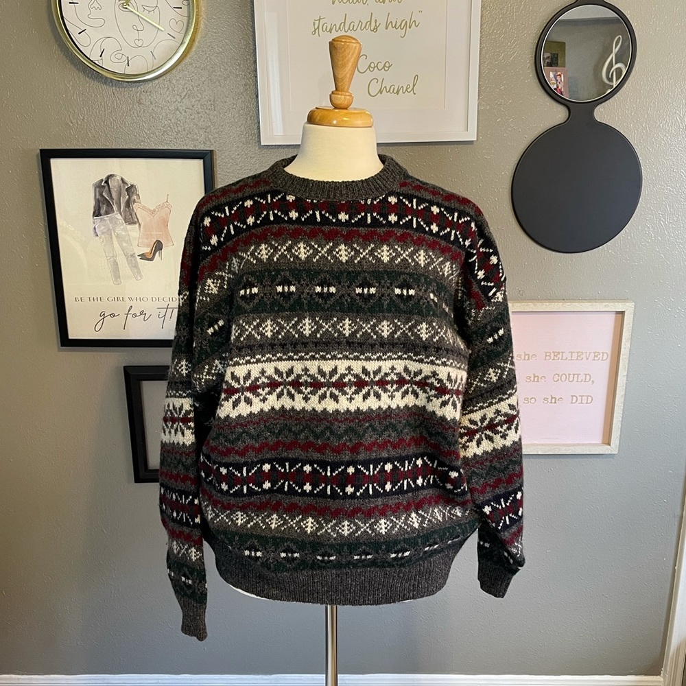 Woolrich Fair Isle Gray Wool Sweater XL - Picture 2 of 11